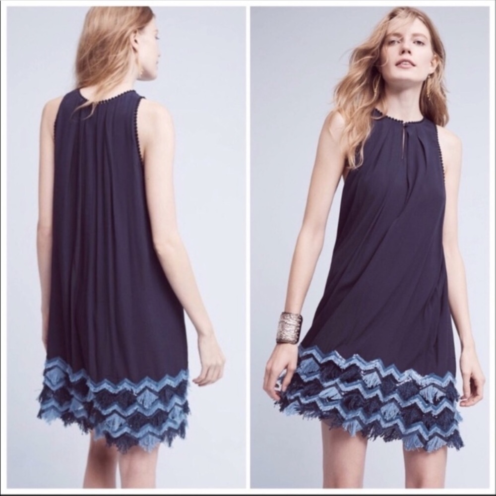 Anthropologie Maeve Blue Fringe Dress